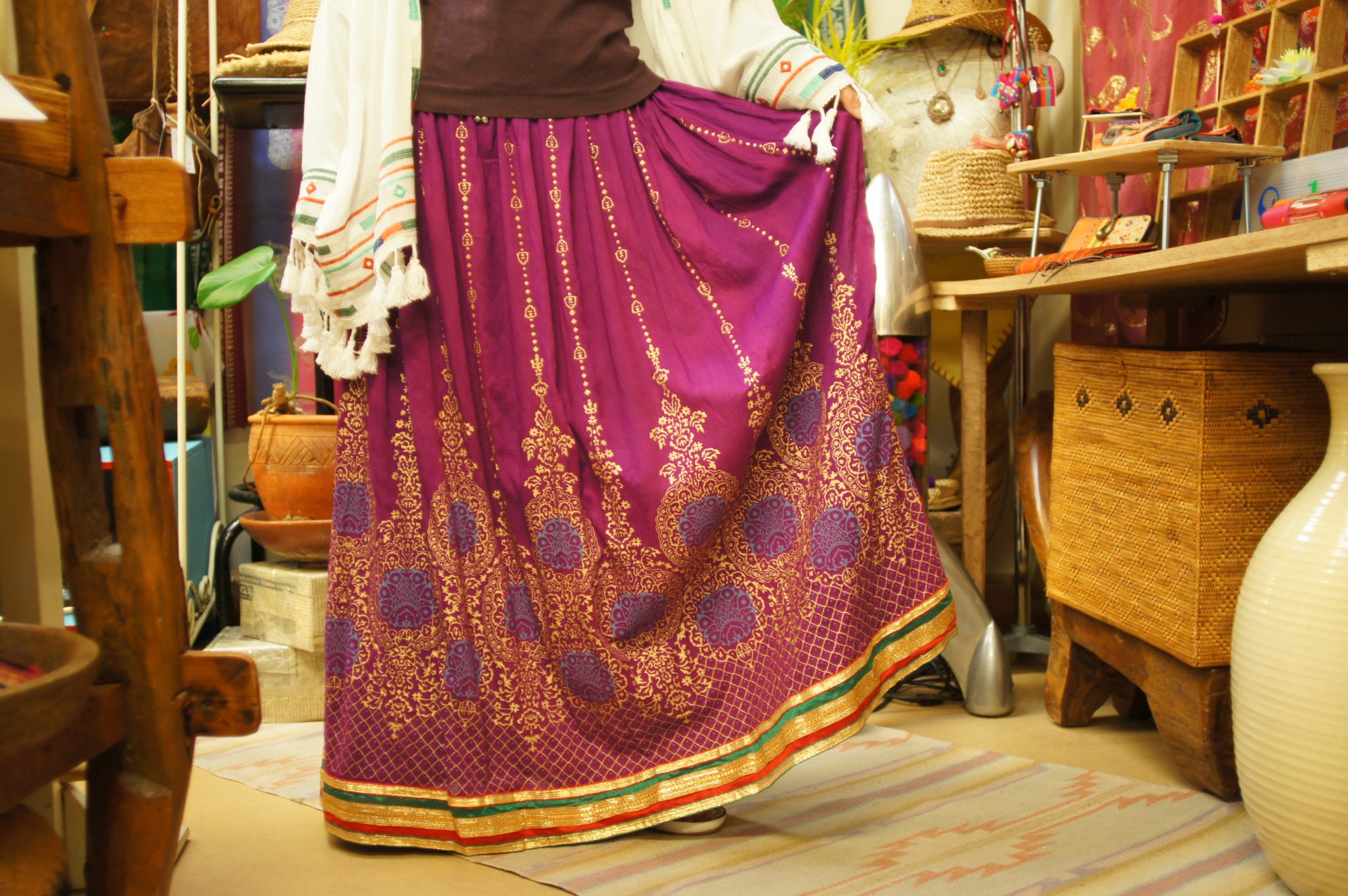 India☆ボヘミアンマキシ丈スカート