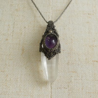 マクラメ編みレムリアンシードクリスタルペンダント マクラメ編みレムリアンシードクリスタルペンダント