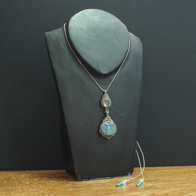 マクラメ編みアクアマリン＆ムーンストーンペンダント